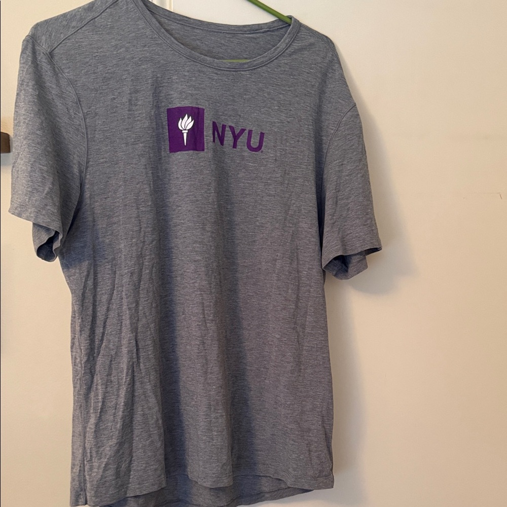 lululemon athletica Gray NYU Short Sleeve Tee with Purple Logo
